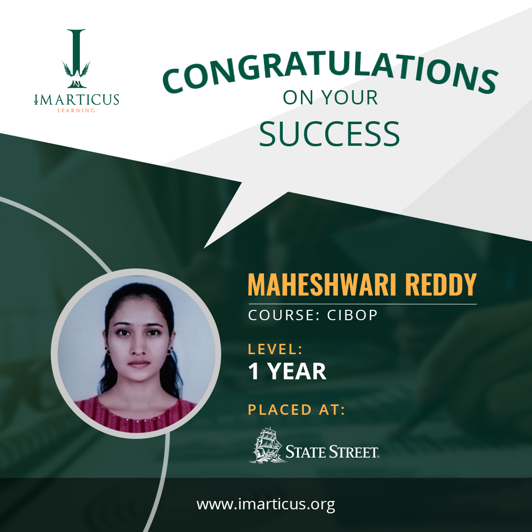 imarticus's tweet photo. #ImarticusLearning is proud and happy to tell that we are offering placements and achieving goals even during a pandemic.
Join us in congratulating Maheshwari Reddy, our #CIBOP student on getting placed at State Street Bank.
.
#Imartican #studentspeaks #placementdrive #CIBOP https://t.co/D6VzLpYw9i