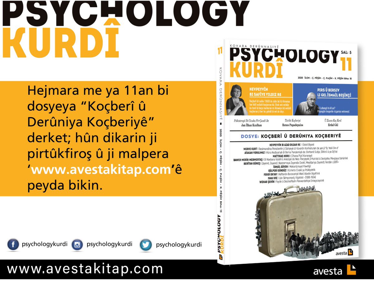 avestayayin's tweet photo. Hejmara PsychologyKurdî ya 11an bi dosyeya “Koçberî û Derûniya Koçberiyê” derket; hûn dikarin ji pirtûkfiroş û ji malpera “https://t.co/Zxp7iff0QB”ê peyda bikin.
https://t.co/UY4Mr4zytB https://t.co/7WXHflR3Uw