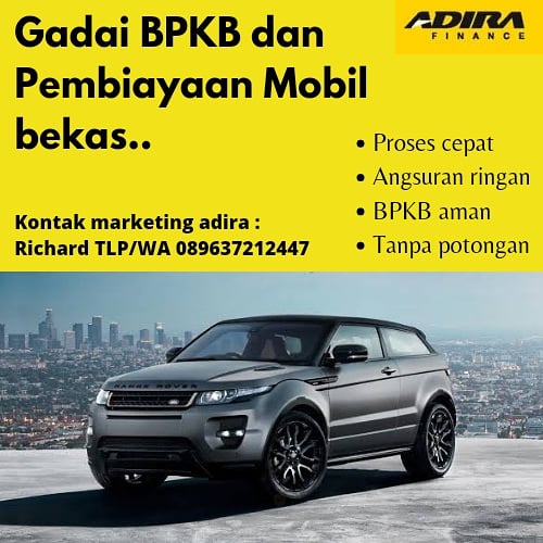 Mau Beli Mobil Bekas tapi DANA KURANG ??
Atau butuh dana cepat gadai BPKB ?
Ajukan ke adira finance.

Kontak marketing adira finance
Richard. TLP/WA : 089637212447

#gadaibpkb #pinjamdana #danacepat #jaminanbpkb #mobilbekas