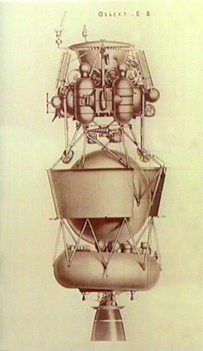 November 10, 1970, the Soviet Union launched the first lunar rover called Lunokhod. Seen here is an illustration of the upper stage of the Proton rocket, carrying the landing platform and the rover.