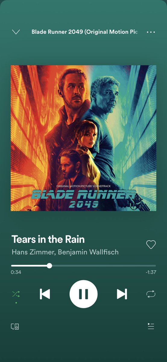 mfblisco's tweet photo. Sitting here listening to the blade runner soundtrack thinking about life https://t.co/39iMSWCBTN