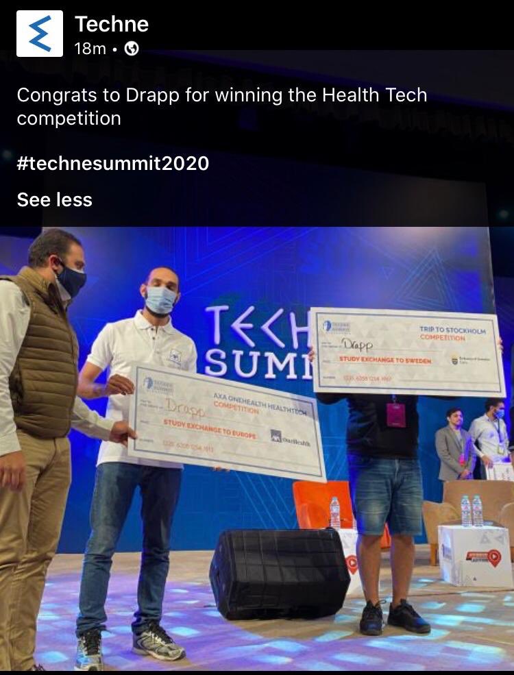Drapp_me's tweet photo. DRAPP winning the Health Tech Competition at Techne Summit https://t.co/o9XIlVeig6
