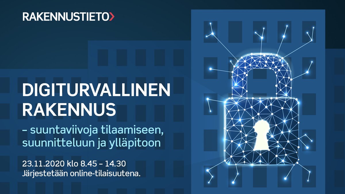 JaanaMatilainen's tweet photo. Rakennusten dataankin liittyy digiturvallisuusriskejä. Mitä ne ovat ja miten niitä hallitaan? Tästä alan parhaimmat asiantuntijat puhuvat online-seminaarissa 23.11.2020. Ilmoittaudu heti ja vinkkaa kollegallekin. https://t.co/SZX19OqreH  #vastuullisuus #digiseminaari https://t.co/m62FBla1iS