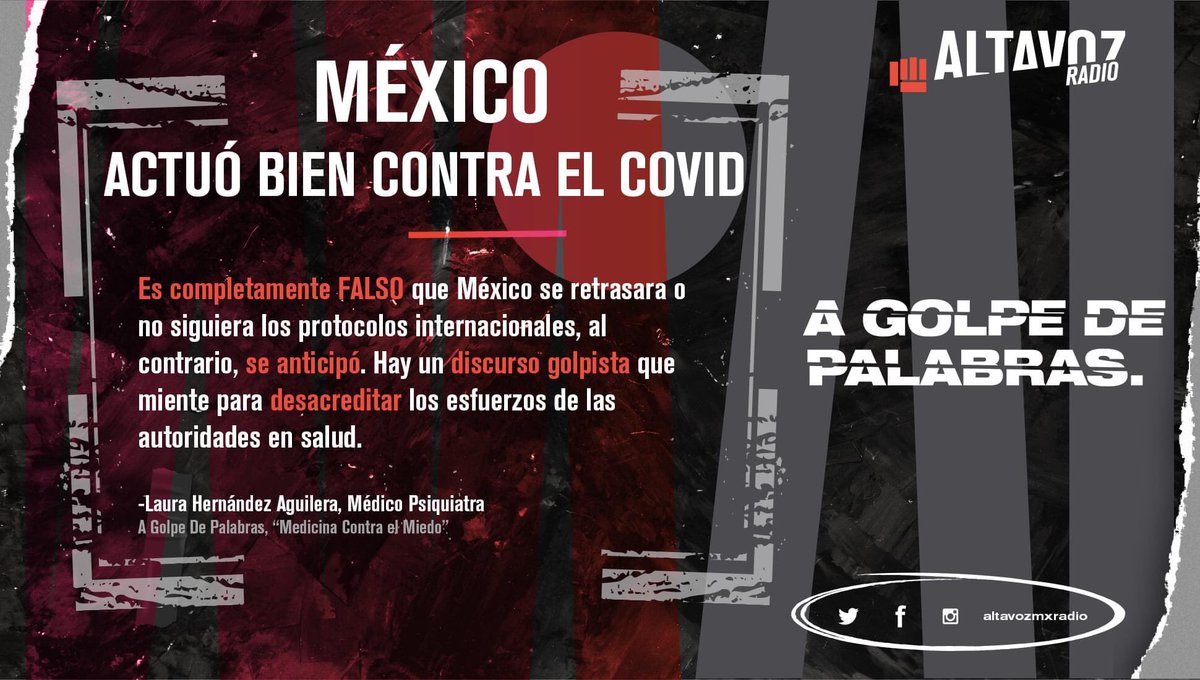 altavozmxradio's tweet photo. El discurso golpista que desea desacreditar a las autoridades de salud con mentiras, dificulta la tarea de los médicos que luchan contra el #COVID19, opina la psiquiatra Laura Hernández en #AGolpeDePalabras

Escucha la entrevista completa:
👉https://t.co/puv1z1qcBw https://t.co/fToNABdnSf
