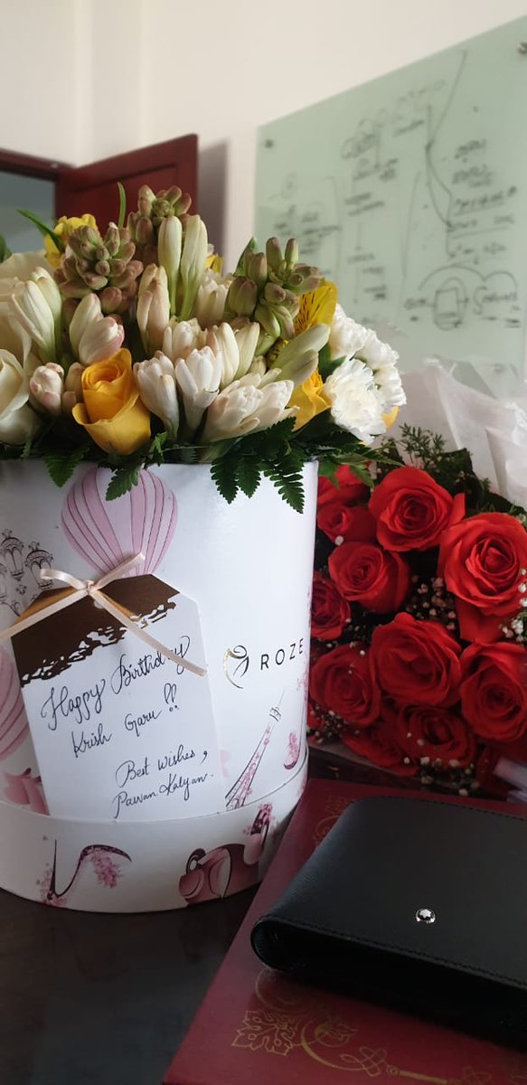 Beautiful flower bouquet have been sent to @DirKrish on his birthday,  #PSPK27. #Powerstar
#HappyBirthdayKrish