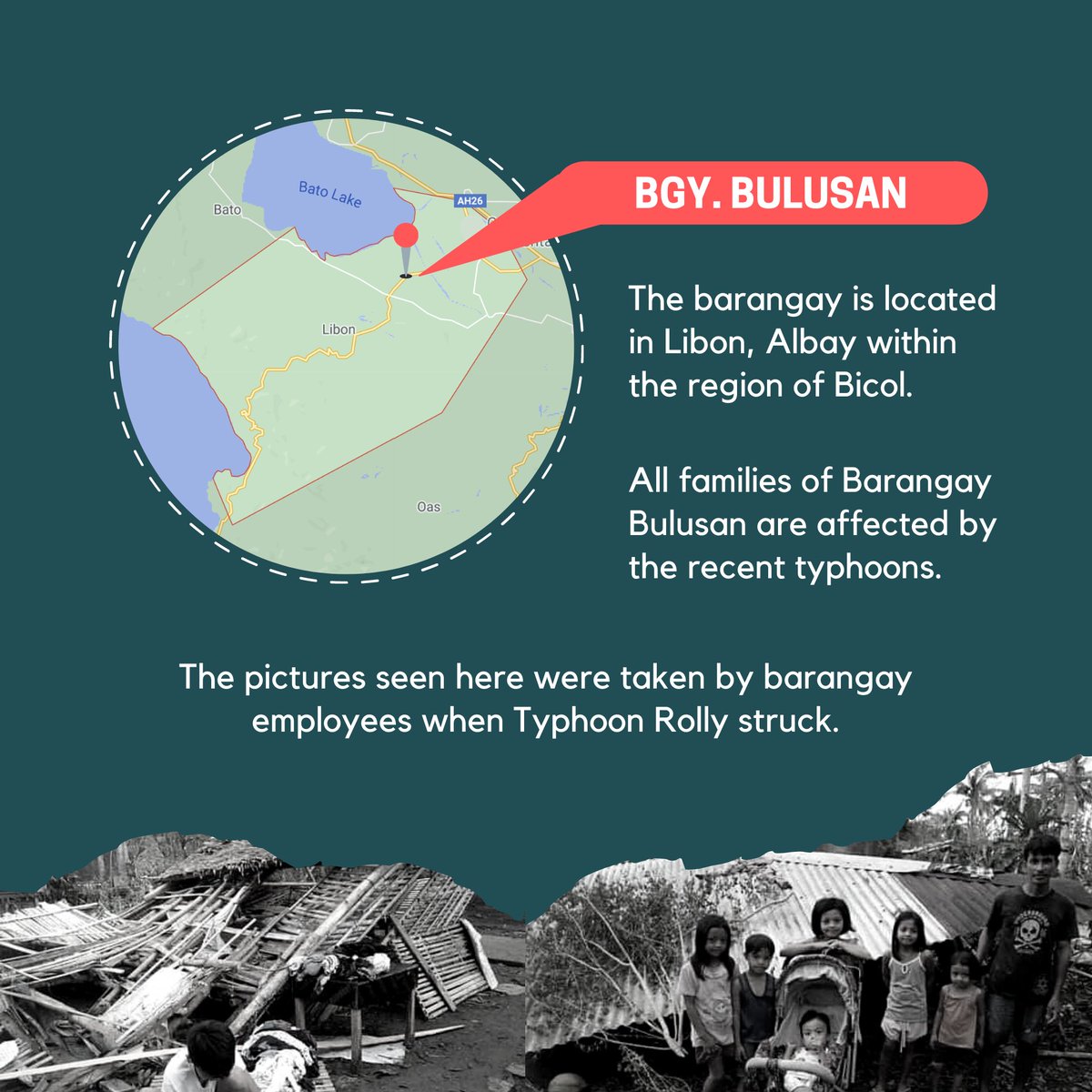 UNYAPmuc's tweet photo. With the recent Typhoon Rolly, one of the most affected areas is Libon, Albay in the Bicol Region. The organization would like to ask for your help in providing food items and construction materials for the residents of Barangay Bulusan in Libon, Albay. https://t.co/aSMHvNQsig