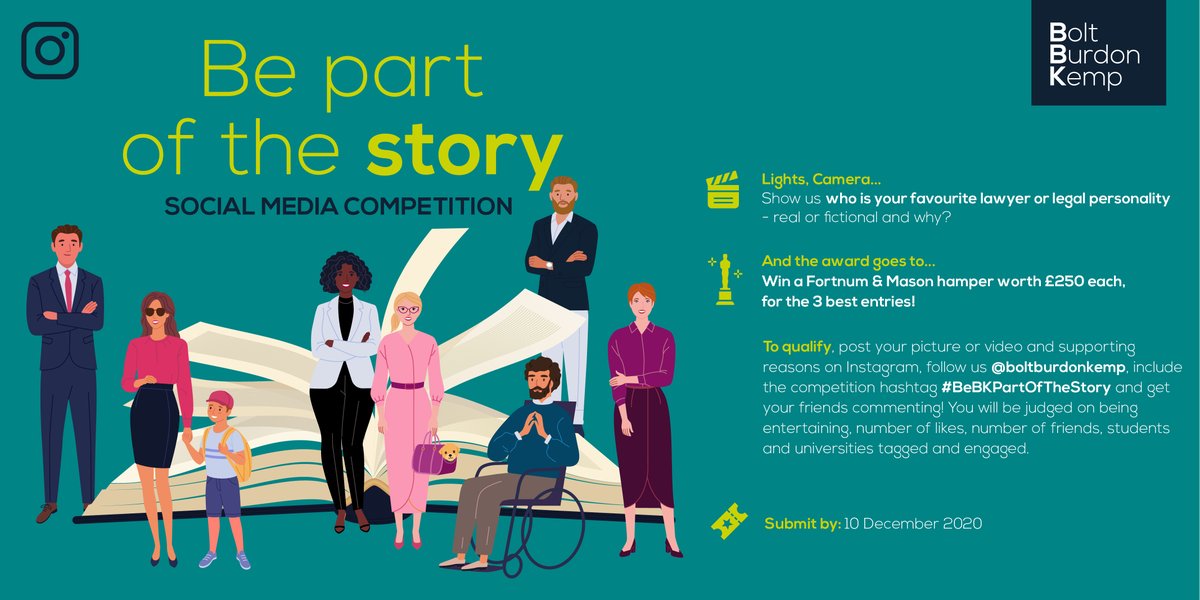 BoltBurdonKemp's tweet photo. Fancy winning a Fortnum &amp; Mason hamper worth £250? Get involved in @BoltBurdonKemp's 'Be Part of the Story' competition and show us who your favourite lawyer or legal personality is - real or fictional - and why! #BeBKPartOfTheStory @SunLawSchool @UoSFutures https://t.co/fjKG5TRL0s