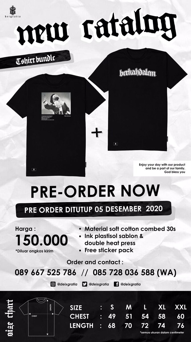 antoniuswidhy's tweet photo. Here we go! @deixgratia are comeback now! Buat klean yuks gas! Order now! Christmas sudah dekat, sapa tau kaos ini membuatmu terpikat!
Sebuah sesuatu yang tidak biasa saja siap mensupport penampilanmu! Gas order >> https://t.co/I9RR3SDDFE
@KatolikG bantu share dong 🙏🏻 https://t.co/LyQuKgYNGf