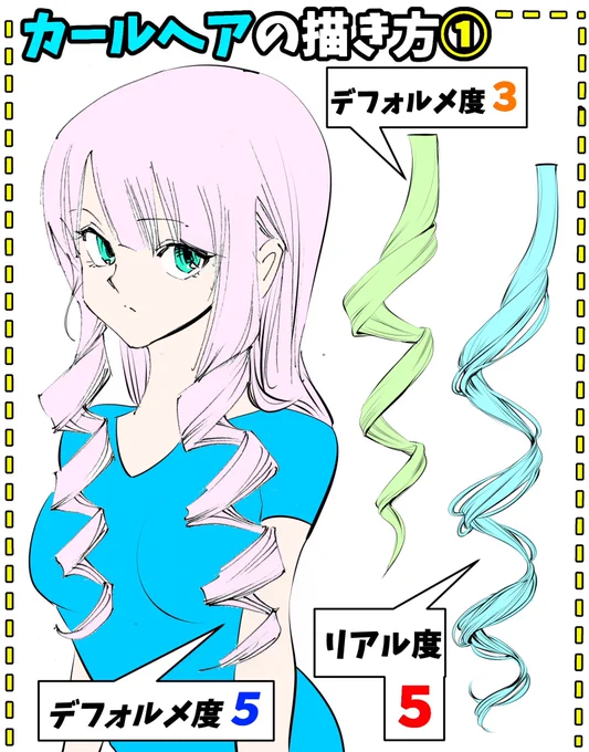 カールヘアが描けない?という人の

『髪のクルクルが綺麗に描ける手順』 
