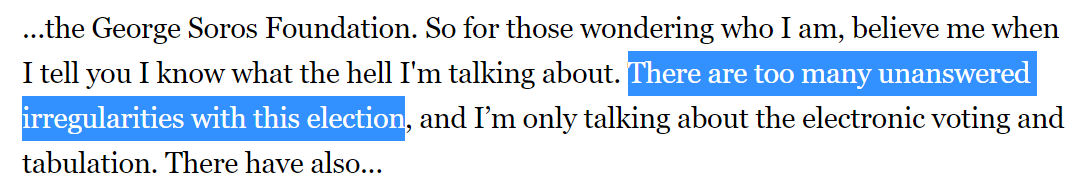 2/ An "unanswered irregularity" is not a serious argument, but a conspiracy theory argument. It's the statement that anything unexplained is evidence of the conspiracy. A conspiracy explains everything that isn't otherwise explained -- it becomes the null hypothesis.