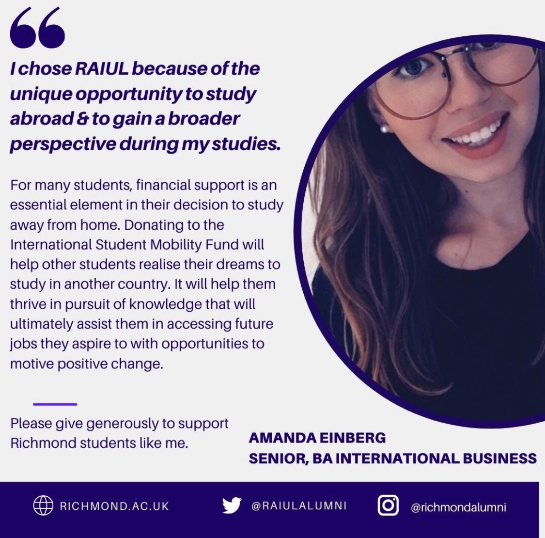 What does studying at Richmond mean to our international students? Read Amanda’s story here and please give to the International Student Mobility fund to keep Richmond United in Diversity! Donate at richmondalumnigiving.hubbub.net @richmonduni