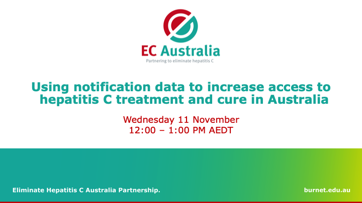 nedlatham's tweet photo. You probably know that every positive COVID-19 result gets notified to a state/territory health dept.

Did you know the same happens for #hepC?

Join us tomorrow for a webinar where we explore the role of #HCV notifications in working towards #nohep.

https://t.co/gLpP180c4S https://t.co/JDovI30b4v