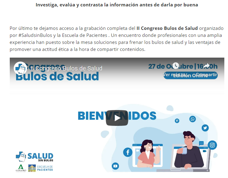 bvsspa's tweet photo. En la sección Bulos del portal #Covid19 para la Ciudadanía https://t.co/4FZ9ONIiSI tienes disponible la grabación completa del II Congreso Bulos de Salud, organizado por #SaludsinBulos y @escpacientes #bvsspa #FuentesFiables #StopBulos https://t.co/MLYEdMDbPS
