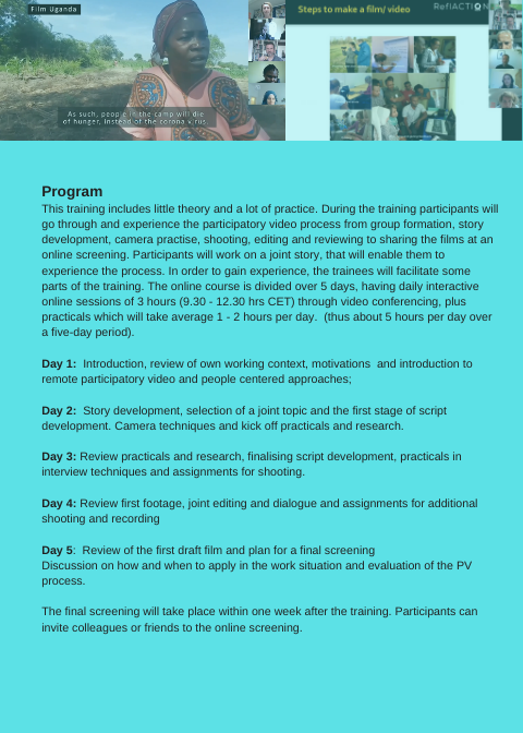 koolwijk's tweet photo. 5-day online training Facilitating remote #remoteparticipatoryvideo 14 - 18 december, 2020.  Learning and experiencing how to facilitate remote participatory video storytelling for community involvement and meaningful #advocacy https://t.co/V4S1j6iqAb