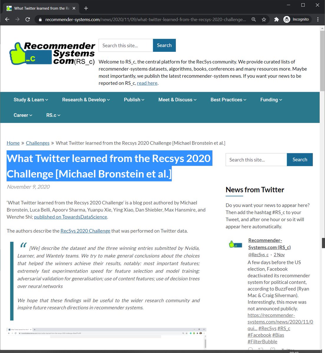 RecSys_c's tweet photo. #LessonsLearned from hosting the #Twitter ACM #RecSysChallenge 2020, shared by Michael Bronstein et al.
https://t.co/J9dwLSZbHw #RS_c #RecSys https://t.co/P9AwMLVglE