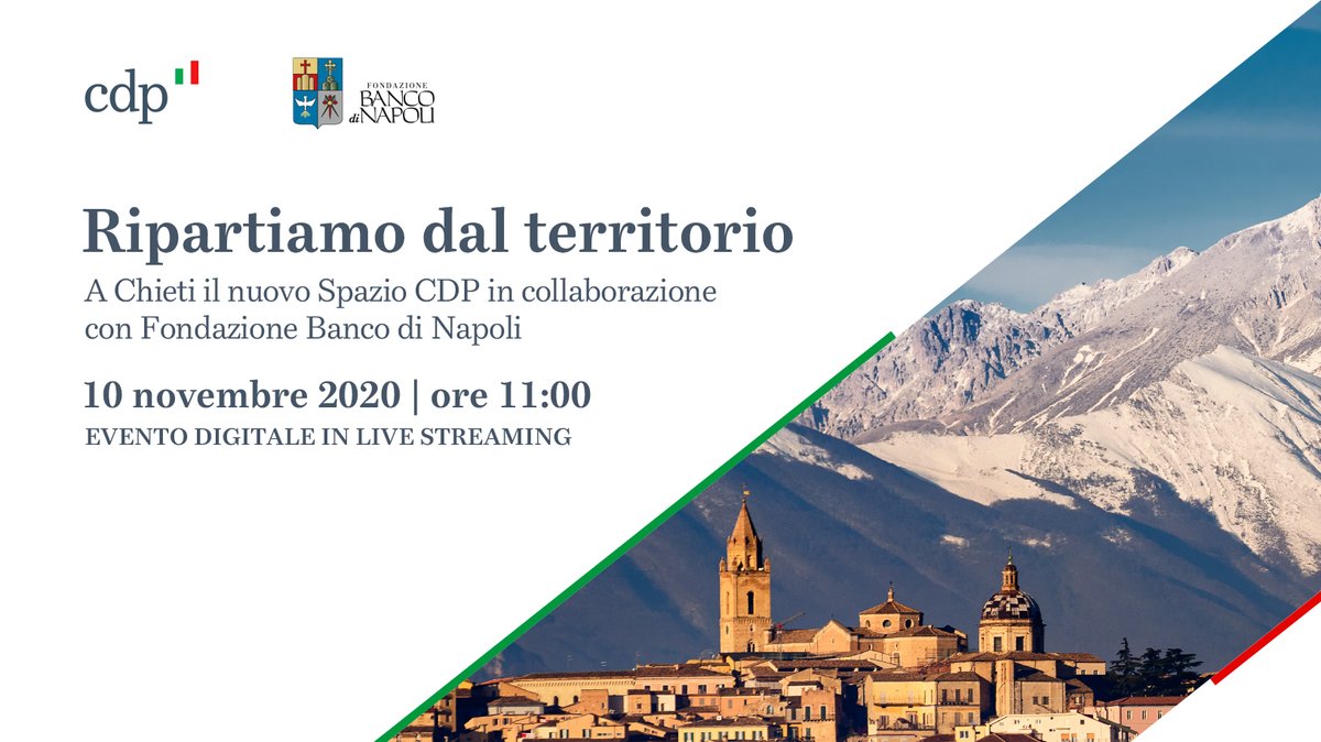 📌 Oggi inauguriamo a #Chieti il nuovo #SpazioCDP, il primo punto informativo di Cassa Depositi e Prestiti in #Abruzzo per imprese e pubbliche amministrazioni. 

📺 Segui l'evento in diretta streaming dalle ore 11.00: eventicdp.it/chieti