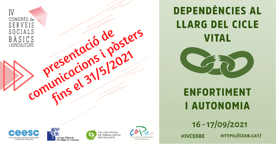 CopecPedagogs's tweet photo. ✅IVCONGRÉS SERVEIS SOCIALS BÀSICS I ESPECIALITZATS
🗓️SERÀ EL 16-17/9/2021
📲FORMAT SEGONS SITUACIÓ DEL MOMENT
📢COMUNICACIONS I PÒSTERS FINS 6/05/2021
📝ORGANITZA @copc_cat @treballsocial1 @ceesc_cat @CopecPedagogs #IVCSSBE #EducacioSocial #TreballSocial #Psicologia #Pedagogia https://t.co/wPDSqmNtlt