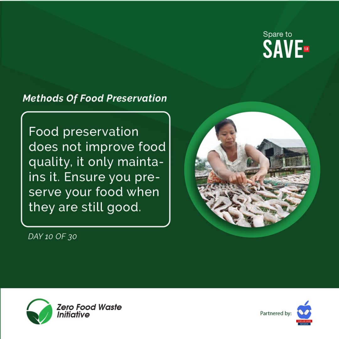 ZeroFoodWasteIn's tweet photo. DAY 10 OF 30

METHODS OF FOOD PRESERVATION

Commonly used methods of preservation at home either make use of the cooling or heating process to inactivate enzymes and inhibit microbial activity. 
#SparetoSave
#Endfoodwaste
#endhunger 
#Zerofoodwasteinitiative https://t.co/VeFuthdlcn