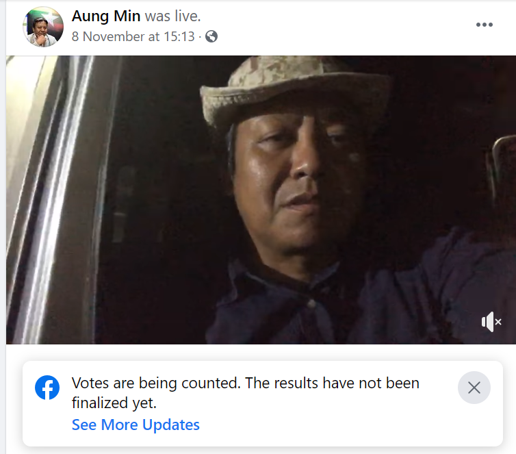 poppymcp's tweet photo. .@Facebook is attaching disclaimers to videos/posts alleging electoral fraud that are spreading after Myanmar voted on Sunday. Some prolific posters getting a little agitated... https://t.co/4AdMlDEepJ