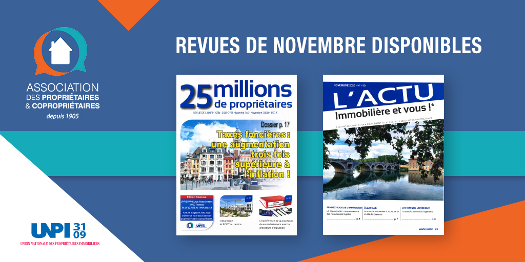 asso_immo's tweet photo. 📰 Les revues du mois de Novembre sont enfin disponibles ! https://t.co/FcIQVHMx1P
📈 Dans "25 millions de propriétaires", vous pourrez lire un article complet sur le calcul de la taxe foncière et son augmentation.
#unpi3109 #association #propriétaire #immobilier #info #taxe https://t.co/bBpRw467UZ