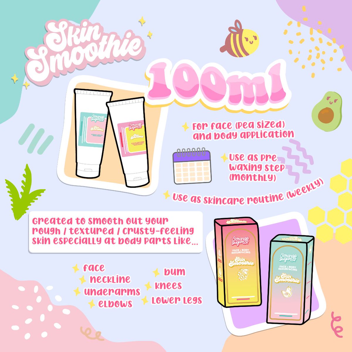  COMING SOON  SKIN SMOOTHIES by  @strangesugarco With Hybrid exfoliant dan chemical exfoliant untuk exfoliate on surface dan deep into the pores. Sesuai guna pada muka dan badan. Gentle to the skin pH5~. Wangi .