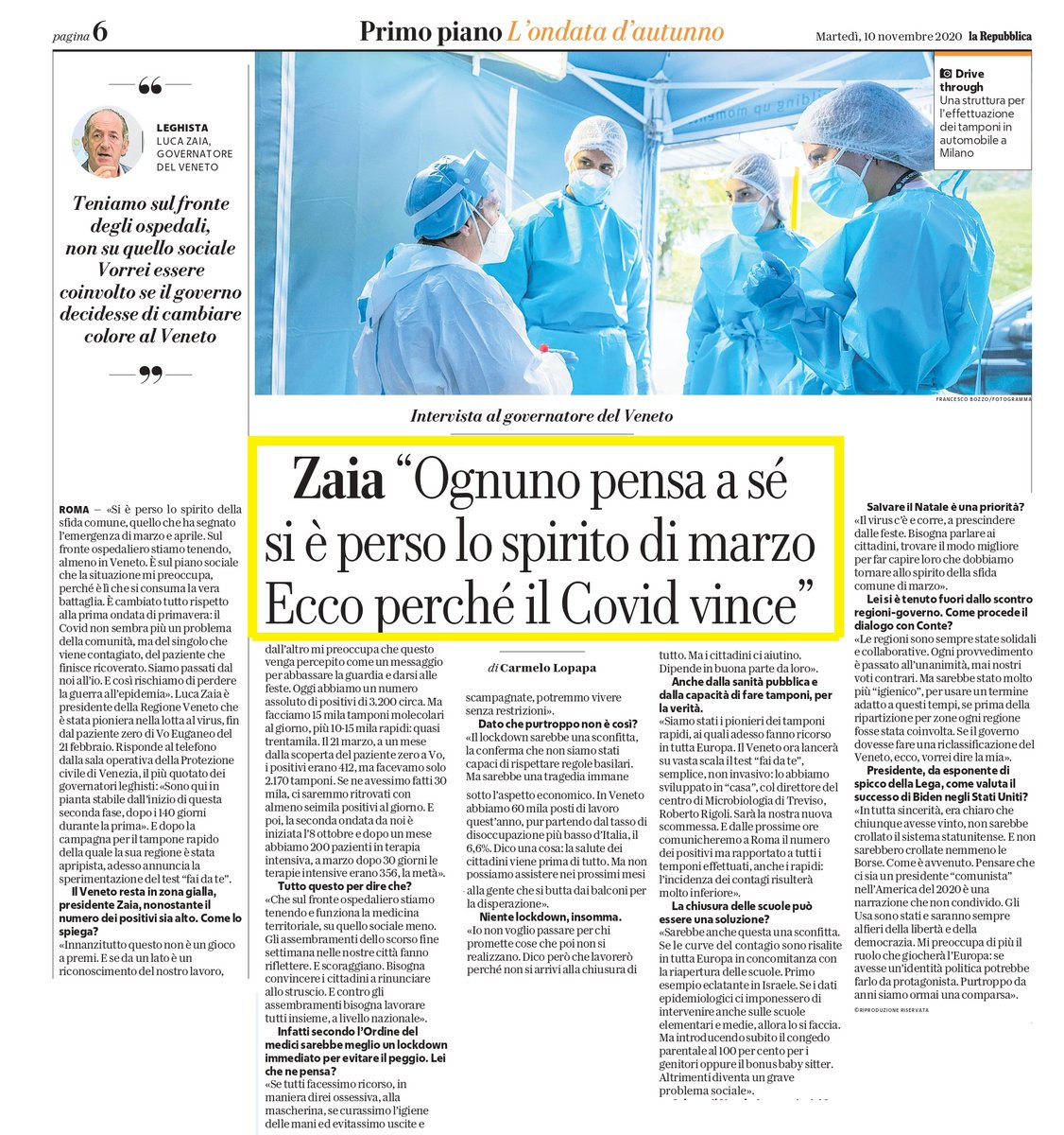 🗞 "Ognuno pensa a sè, si è perso lo spirito di marzo. Ecco perché il Covid vince". la mia intervista a La <a href="/repubblica/">Repubblica</a> di oggi.