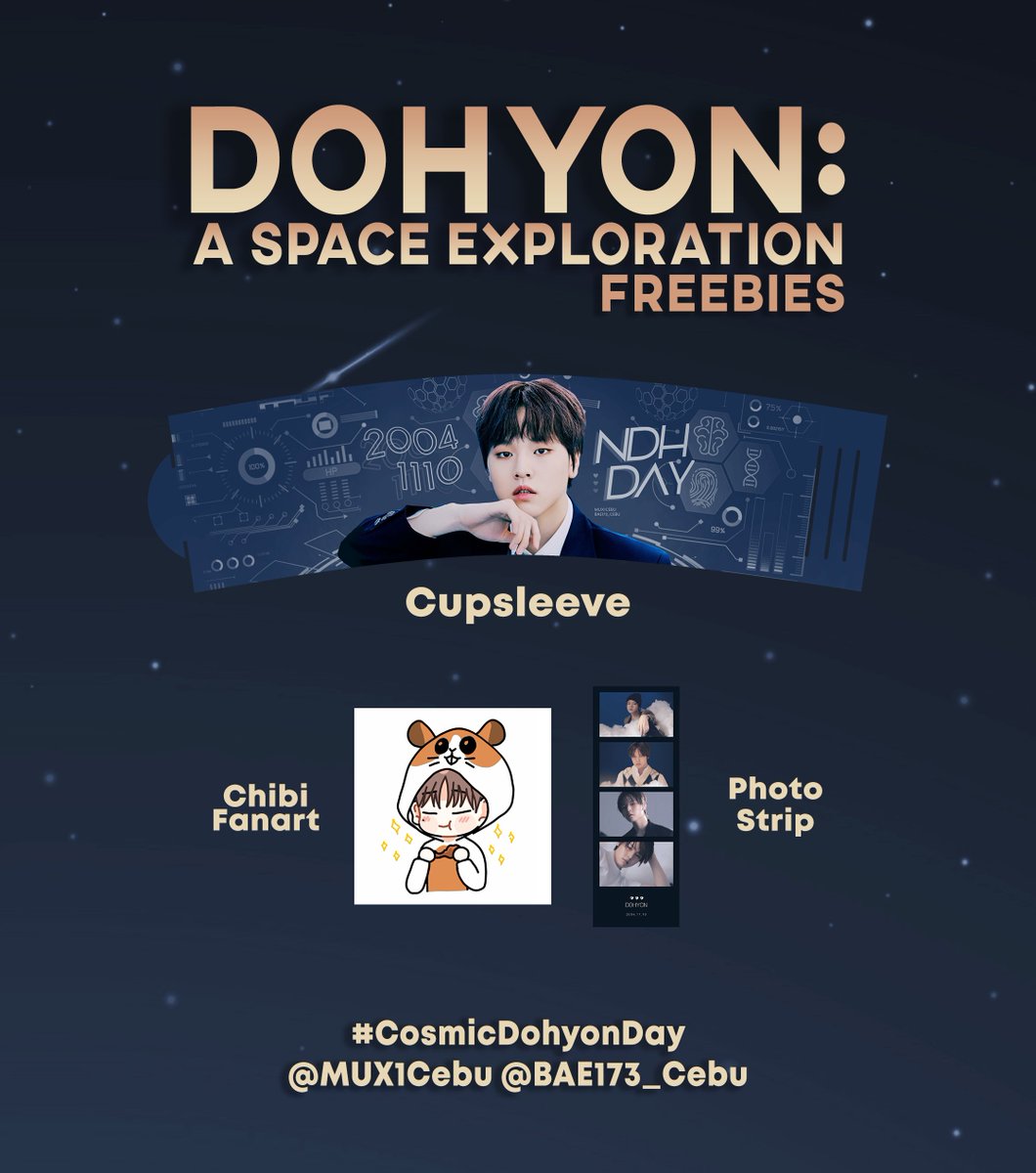 BAE173_Cebu's tweet photo. ⚡️Dohyon : A Space Exploration⚡️ 

Celebrate #남도현 day in the comfort of your own home. 

• Make your drink
• Print the freebies
• Post your photos with the hashtag #CosmicDohyonDay and tag @BAE173_official and @BAE173_Cebu 

Link: https://t.co/mq7kaDZwO8 https://t.co/2AygqbPxKI