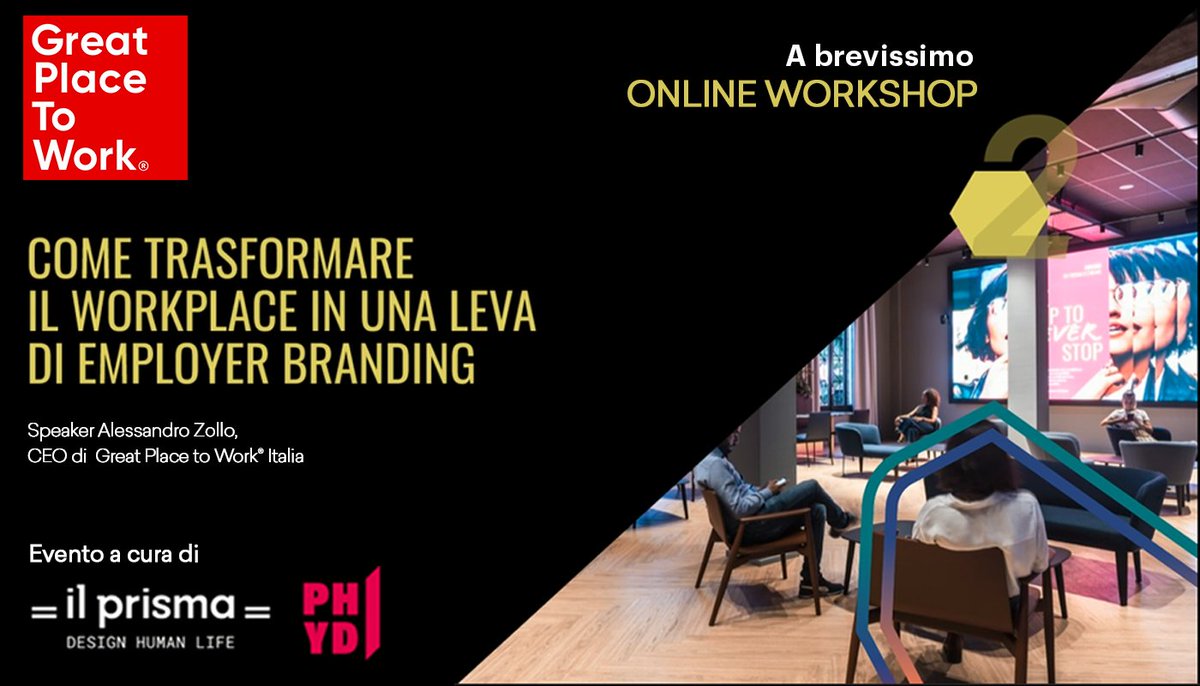 GPTWItalia's tweet image. A breve inizierà l’evento online “Come trasformare il workplace in una leva di employer branding”
👉 Tra gli specker Alessandro Zollo, CEO di #GreatPlaceToWorkItalia.
🔗 Siete ancora in tempo per partecipare, iscrivendovi al portale #PHYD. Ecco il link: lnkd.in/eHEiieJ