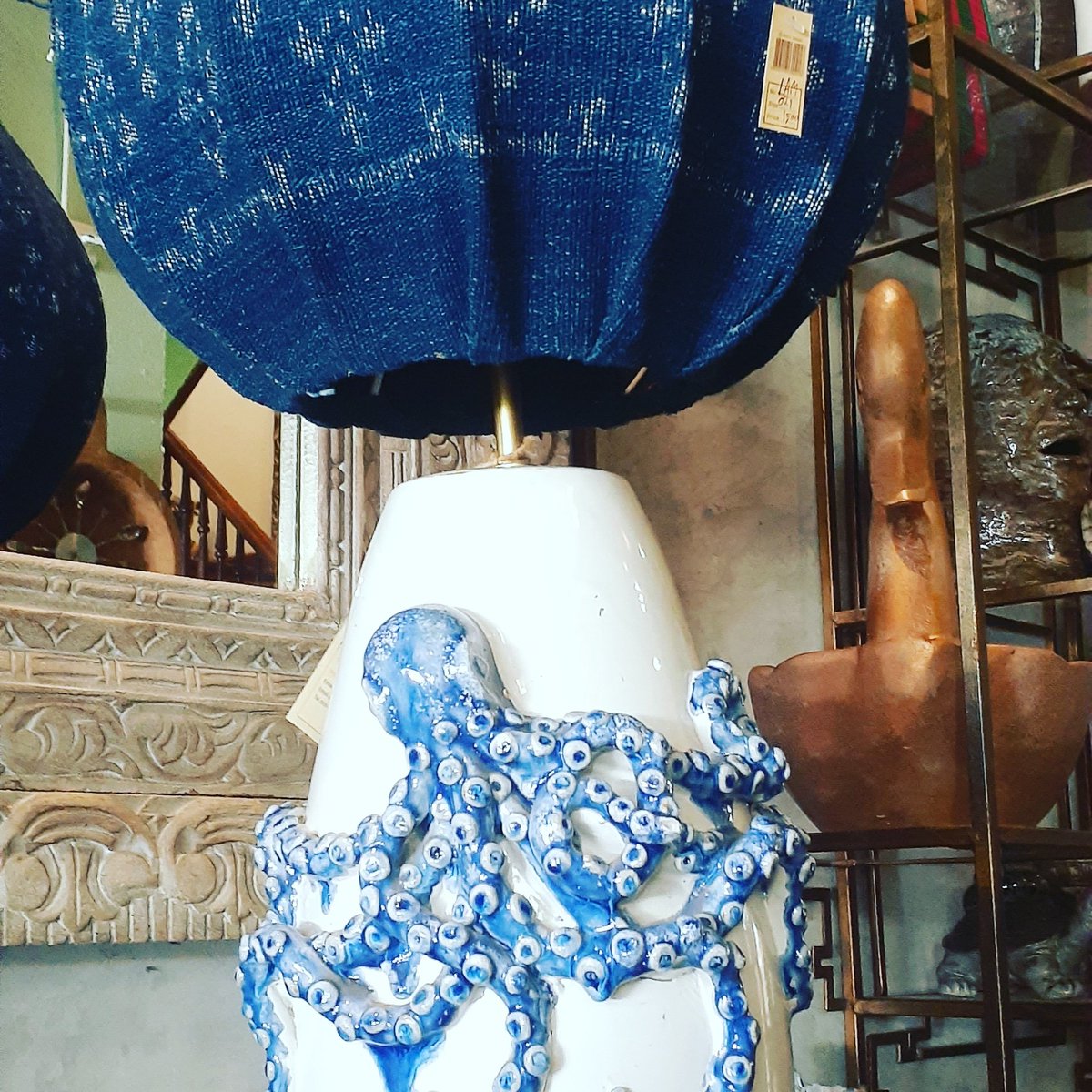 CafeDaifa's tweet photo. Blue Porcelain Octopus Lamp with 100% Traditional Thailand Cotton Lamp Shade https://t.co/mG1Ro5Ja0n