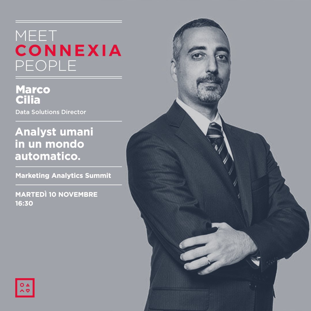 connexia's tweet photo. Il nostro Data Solutions Director, @tambu, parteciperà al prossimo Marketing Analytics Summit Milan con lo speech "Analyst umani in un mondo automatico". Tra gli speaker dell'evento ci saranno anche @jimsterne, @CharlesFarina e @strasm #MASItaly @MASMilan2 https://t.co/a5KaYbD2tU