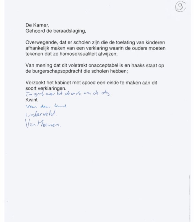 Homoseksualiteit afkeuren én een veilig schoolklimaat gaat niet samen, zei ik gisteren in het debat. 

Natúúrlijk ben je onveilig als je niet mag zijn wie je bent💔

Nu het kabinet niet beweegt hebben SP, PvdA, D66 en GroenLinks deze motie ingediend. VVD steunt het ook.
