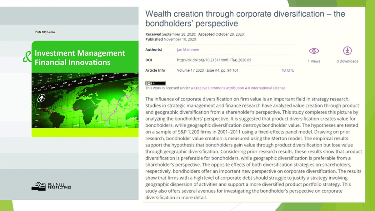 imfi_journal's tweet photo. π https://t.co/wD3rMq53Oi
π° Wealth creation through #corporate diversification β the bondholdersβ perspective
π₯ Jan Mammen
#bondholdervalue, #conglomeratediscount, #firmrisk, #geographicdiversification, #Mertonmodel, #productdiversification https://t.co/CwToqlK01C