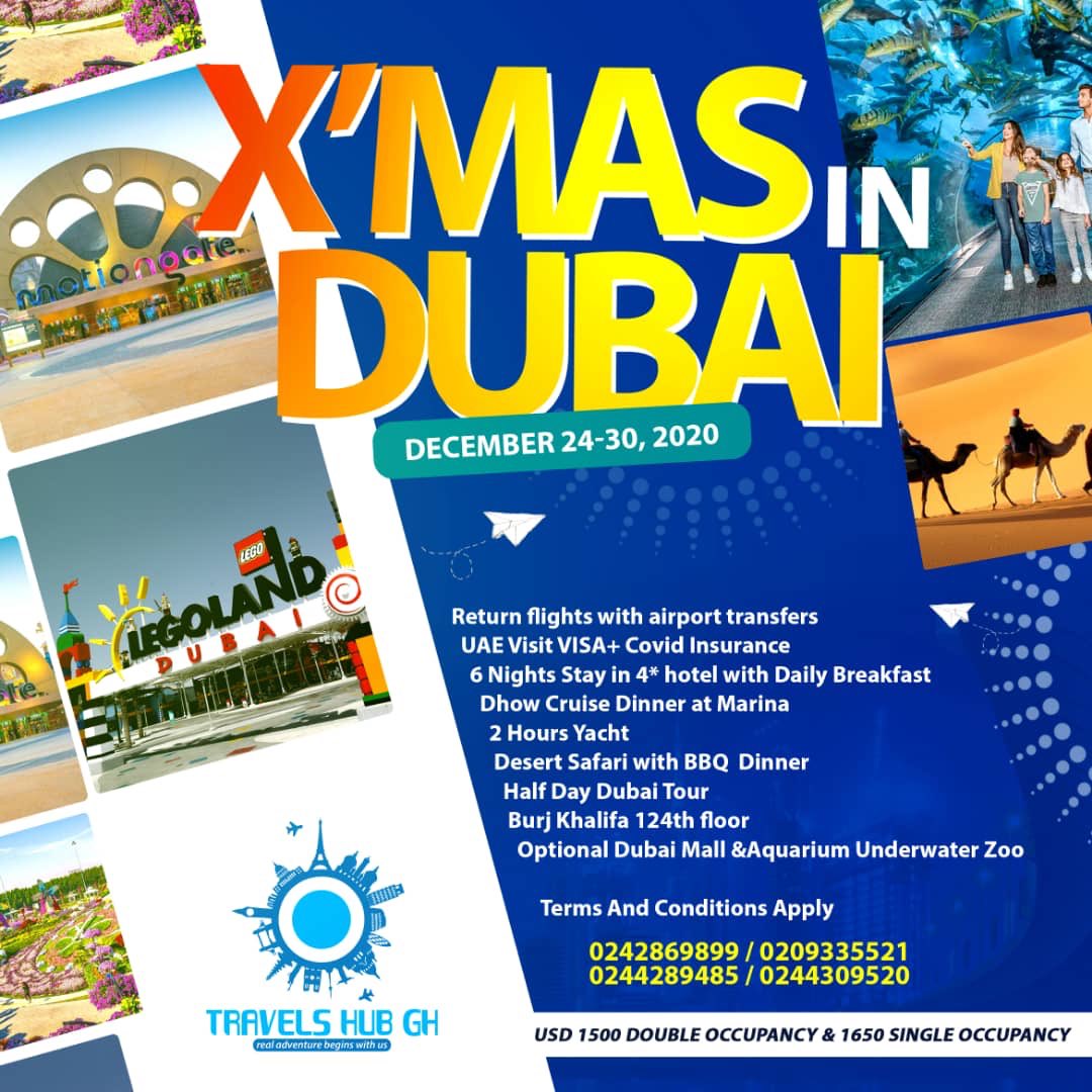 travelshubgh's tweet photo. Please Let’s pamper ourselves after a hard corona year and make Our December A December to Remember in Dubai.Pls Link up. The #s on the flyer. #Dubai #Explore #Christmas2020 #Desertsafari #BurjKhalifa #privateyatch #Ferrari https://t.co/JTIq7UY4FG