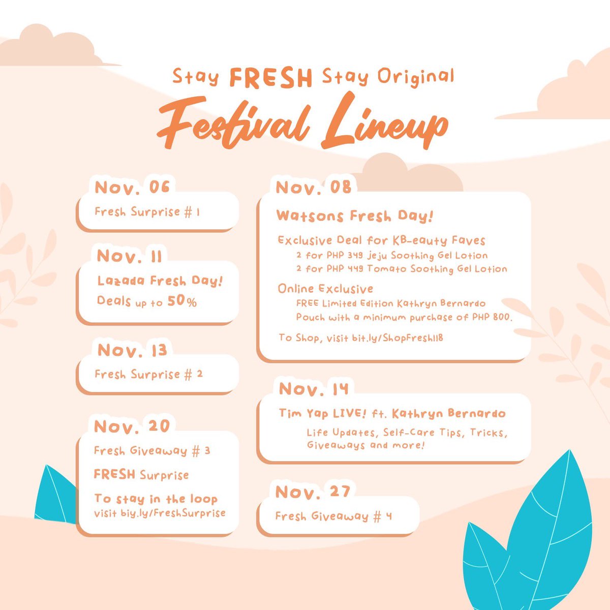 bernardokath's tweet image. All set for 11.11? More surprises are coming your way! Get ready for @FreshSkinlabPH &apos; November 11 sale, where you can score big discounts and freebies. 🤗 Swipe left to see the #StayFreshStayOriginal Festival lineup!