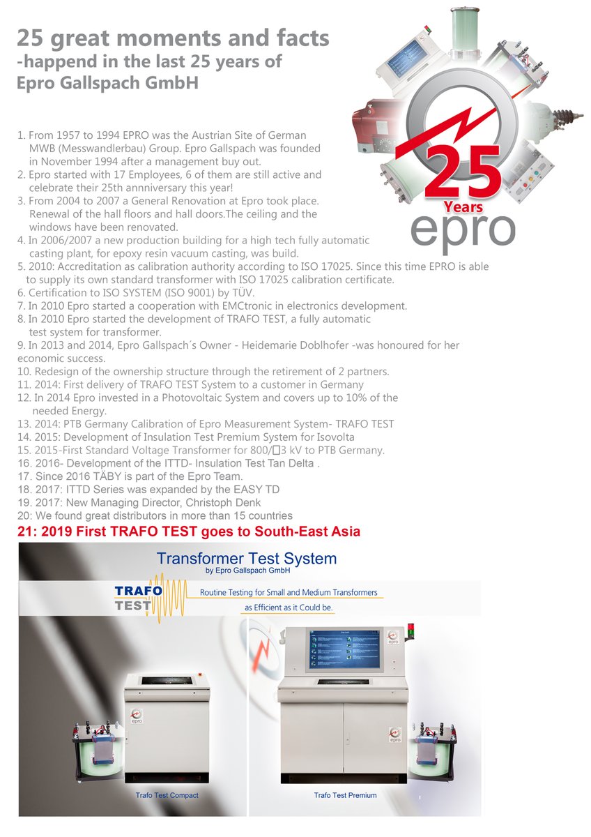 EproGmbh's tweet image. 25 Great Moments- Countdown of the last 5 Moments!
21: 2019 First TRAFO TEST system goes to South East Asia!
#epro #trafotest #highstandardsinhighvoltage