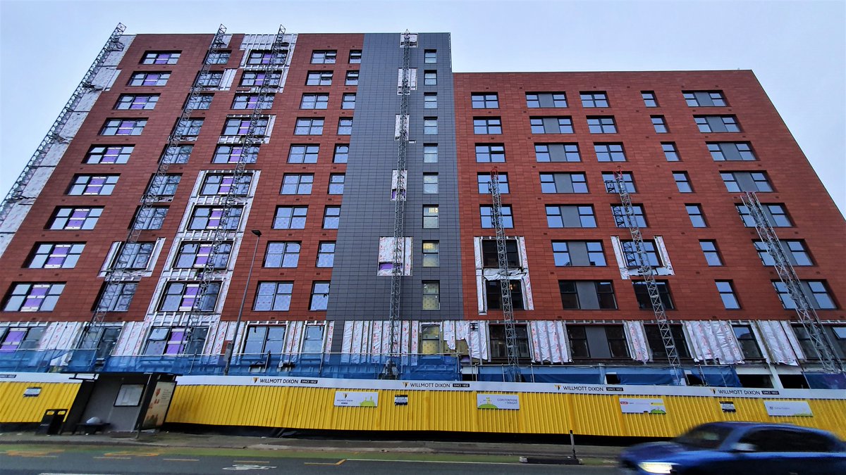 LongworthFacade's tweet photo. A progress shot of the roadside elevation at Canon Green Court in Salford.  Here you can see the progress of our Terracotta Rainscreen installation, working for Willmott Dixon Construction.

#terracotta #taylormaxwell #argeton #rainscreen #facade #buildingenvelope #construction https://t.co/zhFDW3ASnN