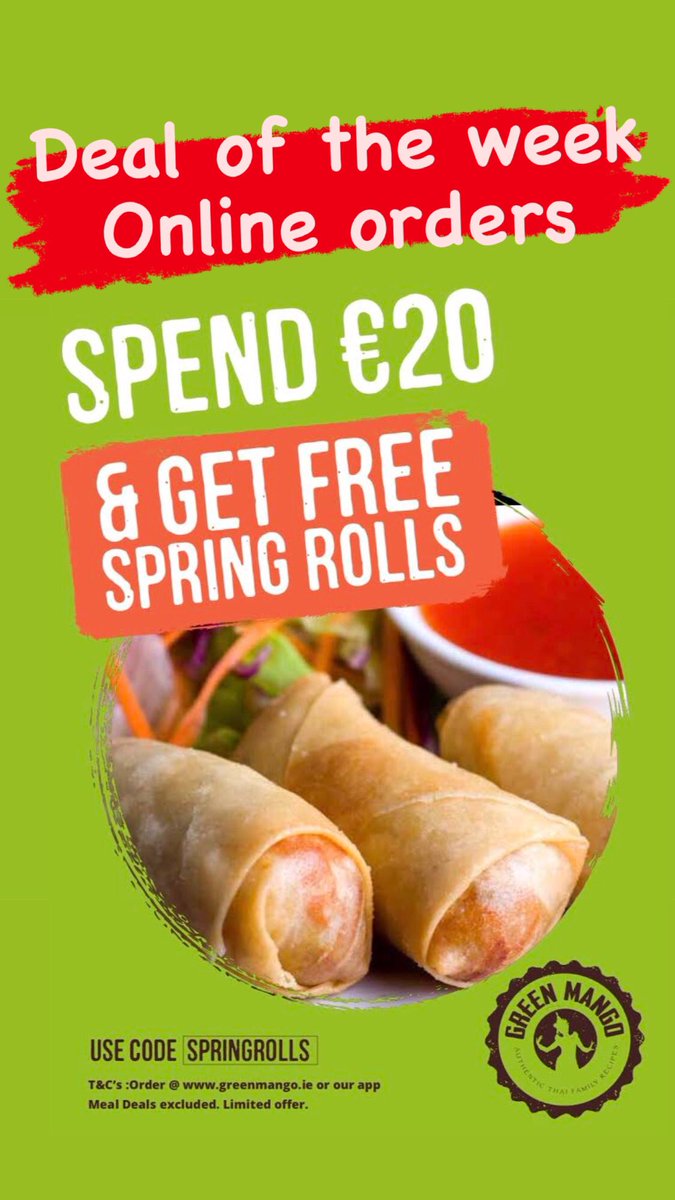 Get free spring rolls this week @ greenmango.ie