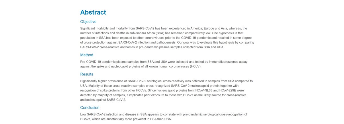 important study looking at pre-covid serum samples from the US and from sub saharan africa (SSA)it shows wide variance in pre existing cross-resistance, much stronger in SSAthis strongly supports:pre-existing resistancelasting resistancebiome specific resistance patterns