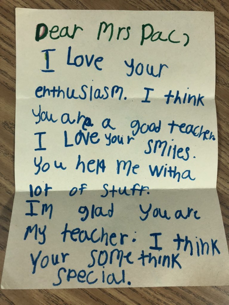 Nothing like starting your day out with a sweet note from a student! Best job! ❤️#actonhappy