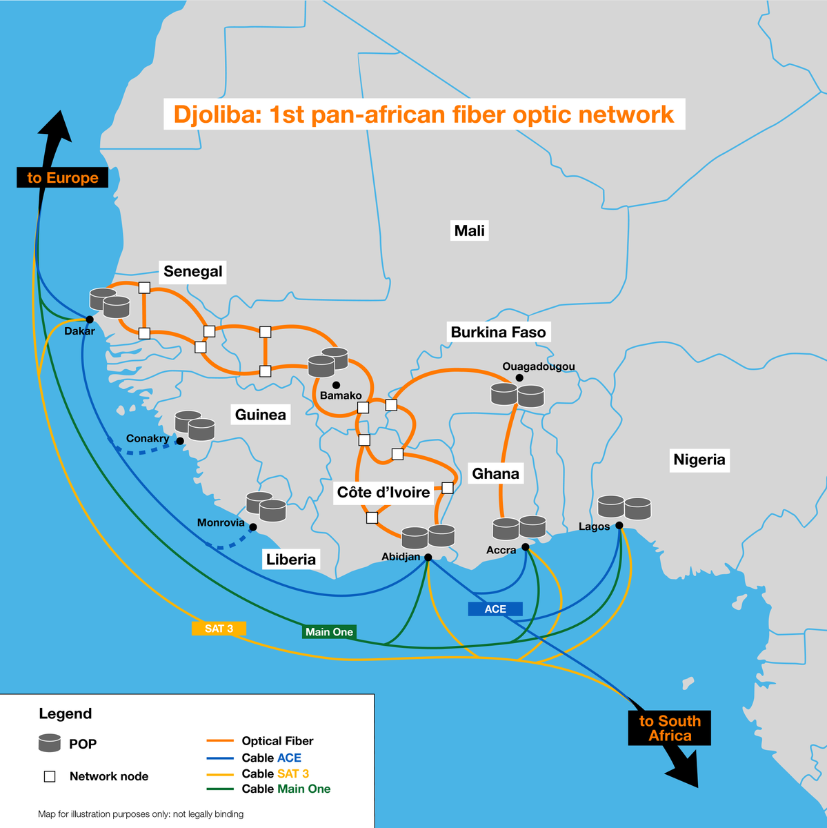 orangeafrica's tweet photo. #AfricaTechFestival Djoliba is our first pan-African fiber optic network that offers very high-speed international connectivity. This secure multi-regional network links the main West African capitals cc @AliouneNdiaye_ @GroupeSonatel @CI_Orange @OrangeIC https://t.co/zJsmoBbeSr