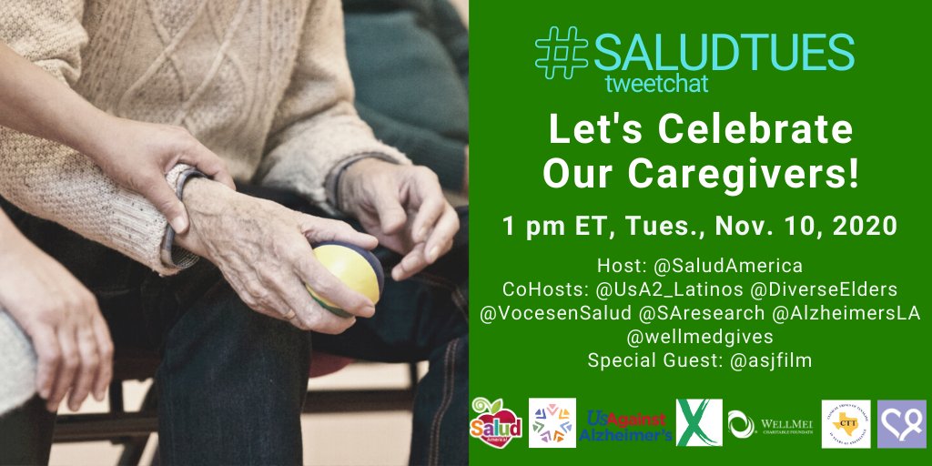 SaludAmerica's tweet image. TWEETCHAT TODAY!!!
Who: You!
What: Celebrate caregivers!
Where: #SaludTues
When: 1p EST 11/10
More: salud.to/caregivertweet…
@SaludAmerica @SaludAmerica, @UsA2_Latinos, @DiverseElders, @VocesenSalud @SAresearch, @AlzheimersLA and Others