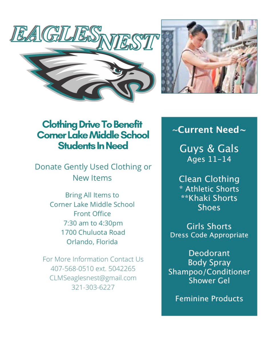 CornerLake_OCPS's tweet image. We are having a clothing drive at Corner Lake to help those in need.  Socks are needed, too. #BuildersClub #CornerLake #TheLake #ClothingDrive #Helping