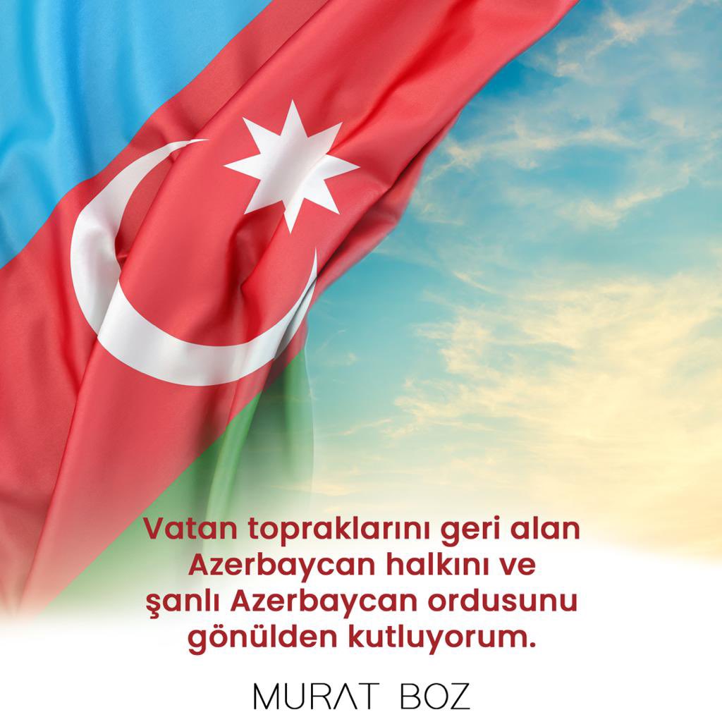 Vatan topraklarını geri alan Azerbaycan halkını ve şanlı Azerbaycan ordusunu gönülden kutluyorum. #Azerbaycan 🇹🇷🇦🇿