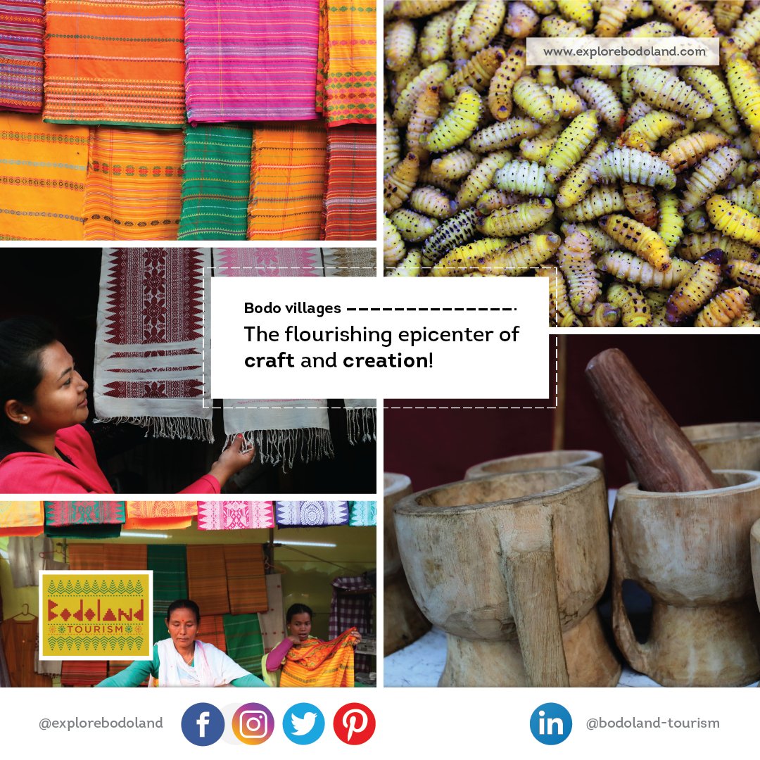 explorebodoland's tweet photo. Bodo villages are the thriving hub of the handloom industry. Take a tour of the Bodo village to learn about silk cultivation, weaving, and the motifs that take inspiration from Bodo folklores.
#Bodovillage #Handloom #Handloomsilk #HandloomAssam #ExploreBodoland #BodolandTourism https://t.co/eDORB1UxD3