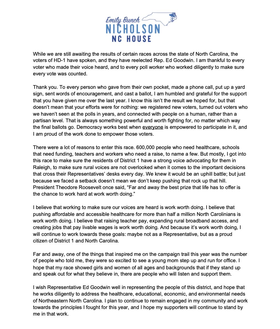 Some thoughts on last week's election results. Thank you everyone so much for your support this year. I am proud of the race we ran, and your support means more than I can express.