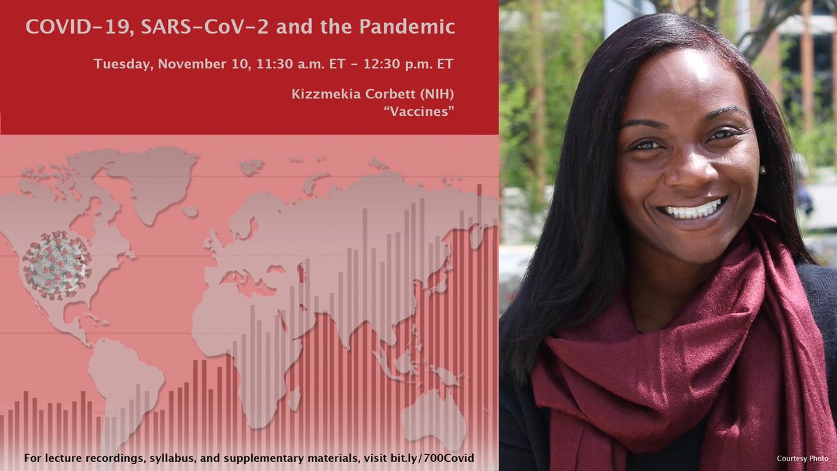 WhiteheadInst's tweet image. Today in MIT's publicly available course on the science of the pandemic, learn about efforts to develop vaccines for COVID-19 from Dr. Kizzmekia Corbett @KizzyPhD at 11:30 a.m. ET: bit.ly/700Covid