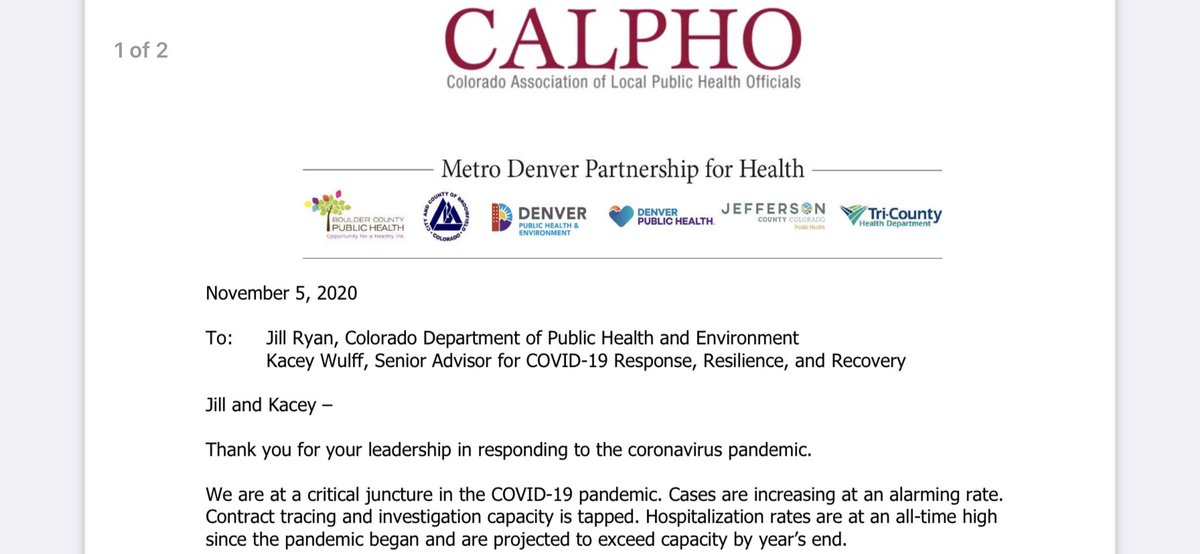 No county has been moved to the stay at home level despite a rapid increase in cases and increasing strain on hospitals. So county public health sent a letter to Polis staff last week asking the state to follow its own framework, and impose the restrictions.