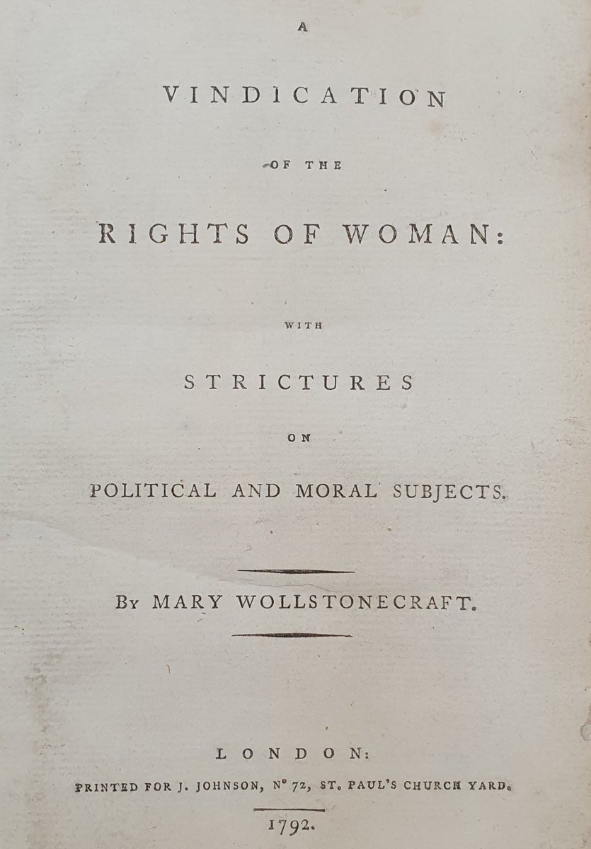 We are so pleased to hear that Mary Wollstonecraft finally has her own statue to recognise her important work. To celebrate, our  #RareBookOfTheWeek is our 1st edition of 'A Vindication of the Rights of Woman' (1792)  #VindicationForMary