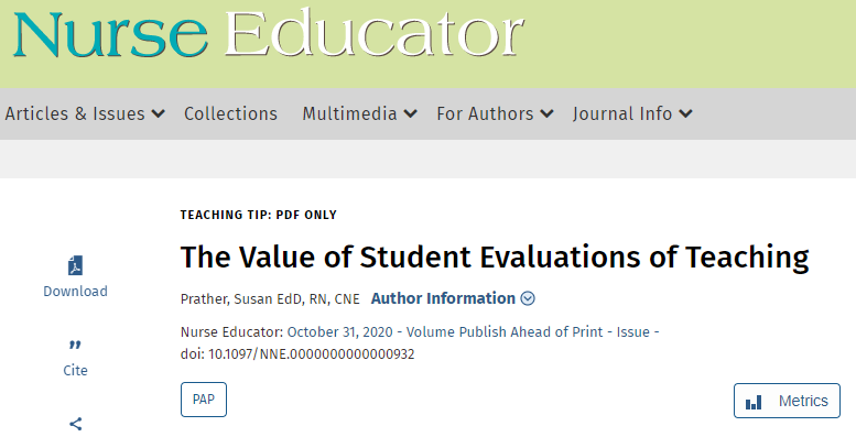 NEjournalonline's tweet photo. Looking for a process in response to students’ ratings and comments about their educational experience that will improve the value of student evaluations? Read the new #PublishAheadOfPrint #TeachingTips! "The Value of Student Evaluations of Teaching"  https://t.co/XKMb8YeJ6f https://t.co/EhT9Gu5ged