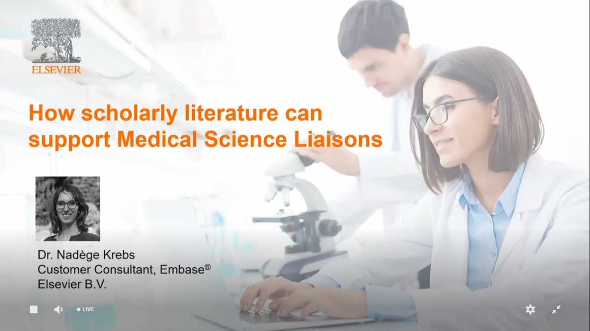 “How scholarly literature can support Medical Science Liaisons” with Dr. Nadège Krebs of #Embase is starting now:  bit.ly/3nao0iR 
#MedicalAffairs #DiseaseResearch